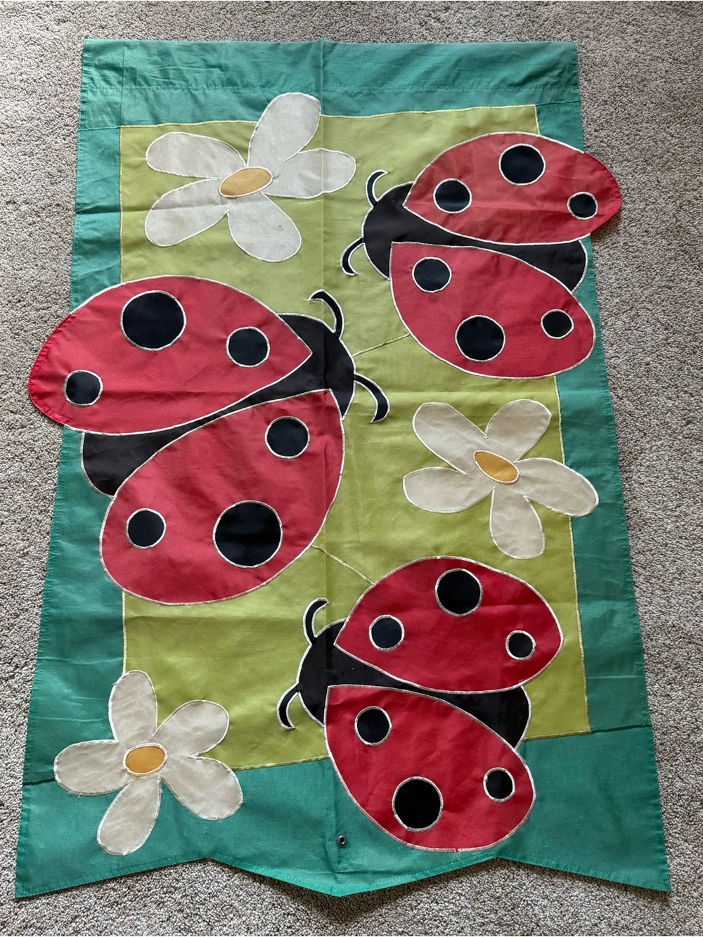 Vintage House Garden Flag Spring Ladybug Flowers 44"x27.5" Green Red 100% Nylon
